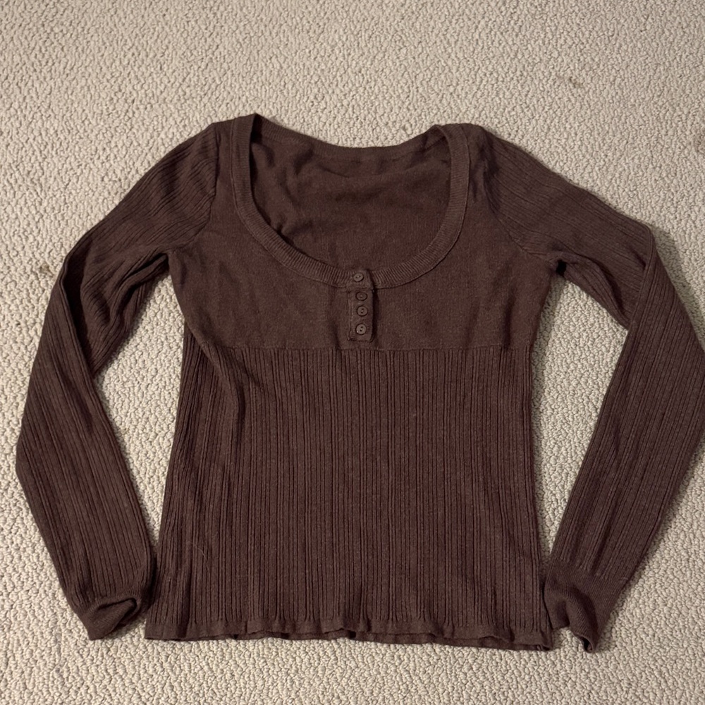 Brown Ribbed Women's Top